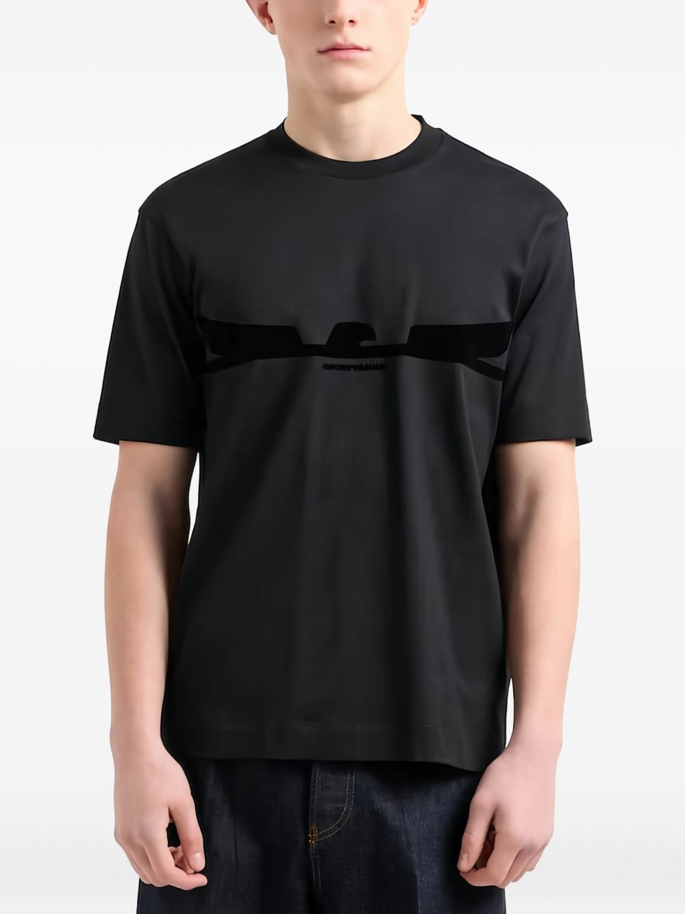 eagle-emblem velvet-panel T-shirt - 3