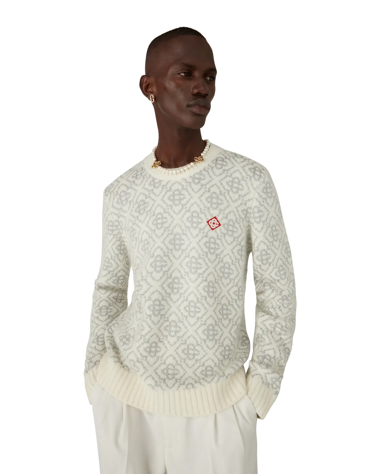 Silver Monogram Mohair Blend Crew Neck | Casablanca Paris - 4