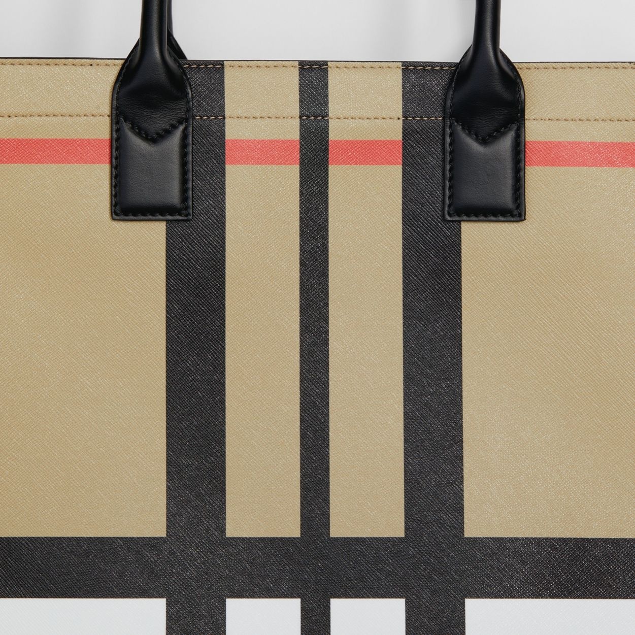 Exaggerated Check and Leather Tote - 2