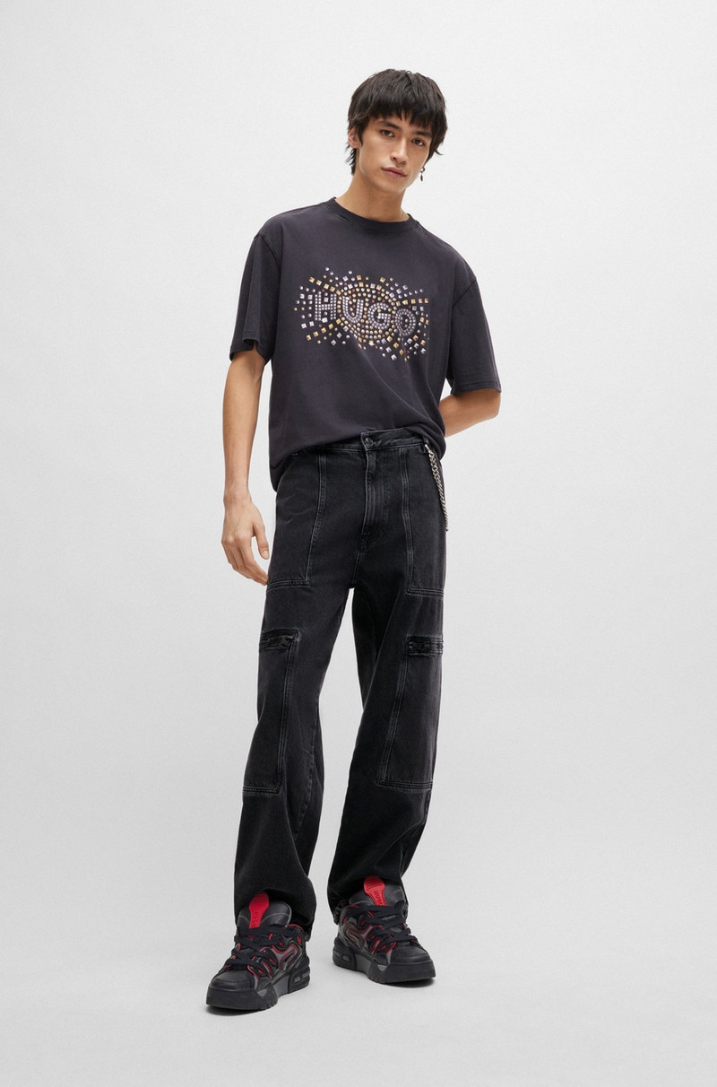 HUGO LOOSE-FIT JEANS IN BLACK DENIM WITH ADJUSTABLE HEMS outlook