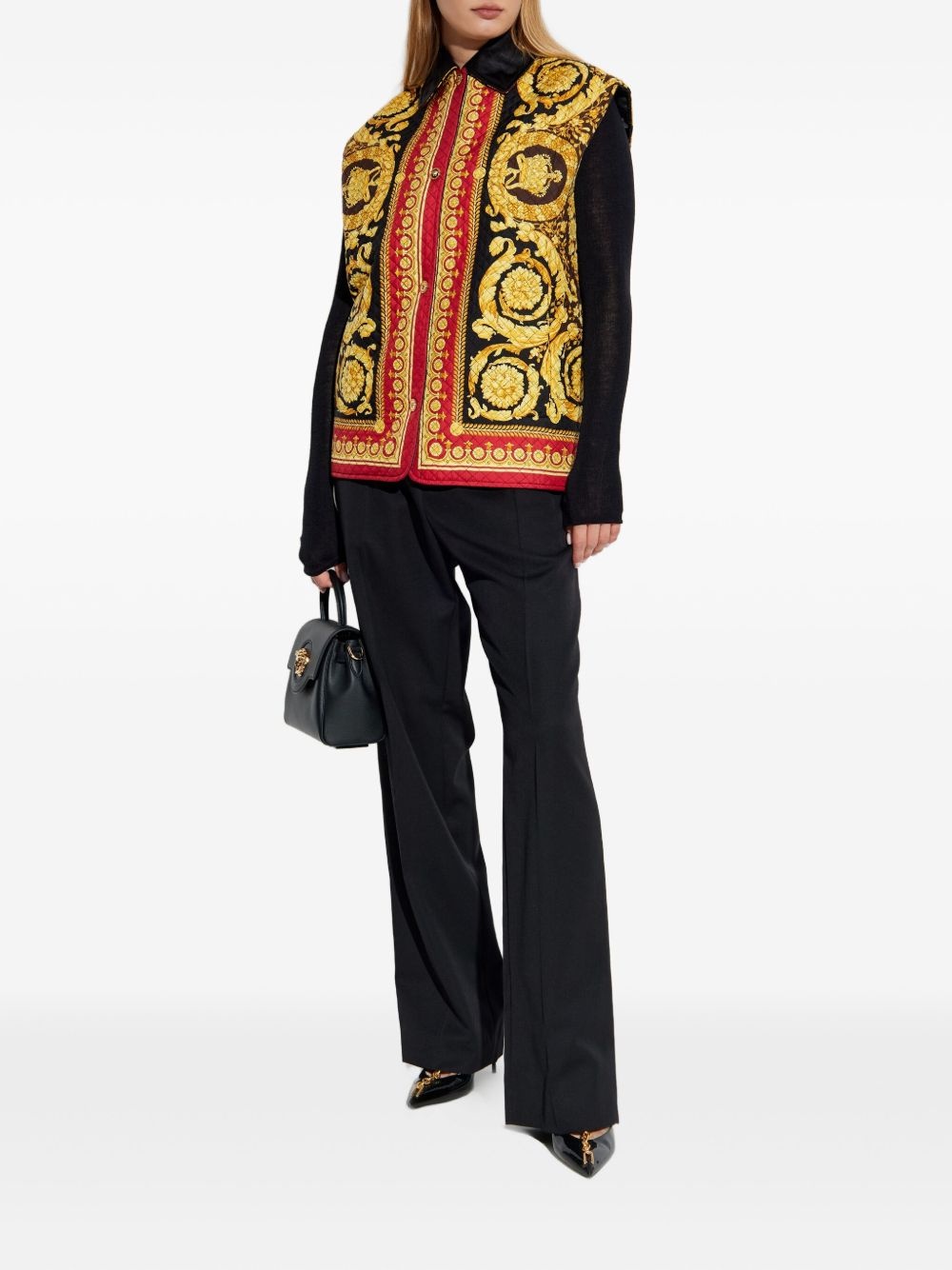 baroque-print quilted vest - 2