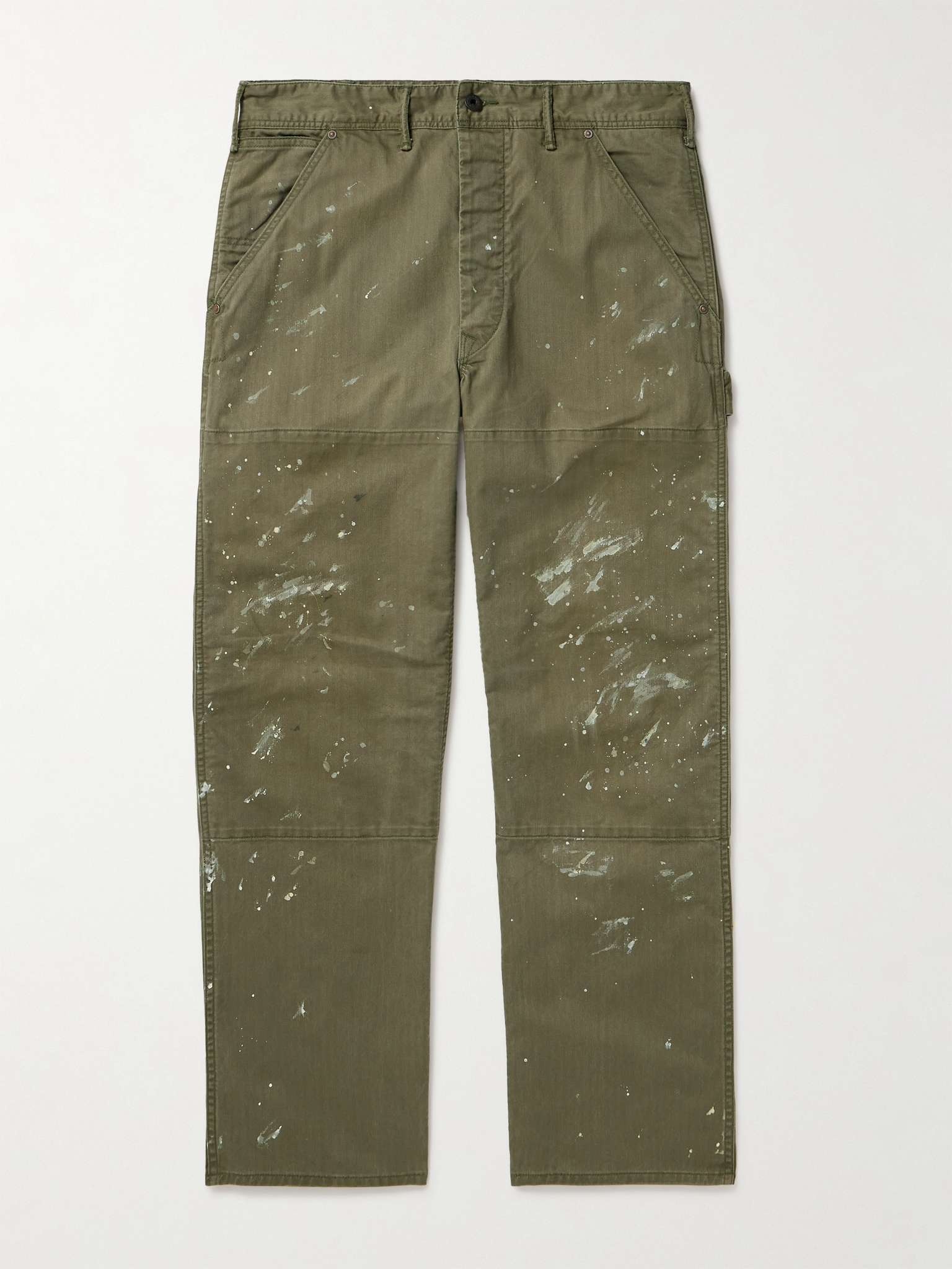 Straight-Leg Paint-Splattered Herringbone Cotton-Twill Trousers - 1