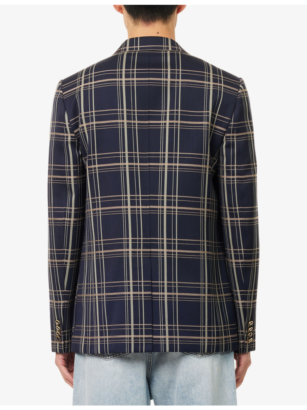 Check-Print Peak-Lapels Wool And Cotton Blazer - 4