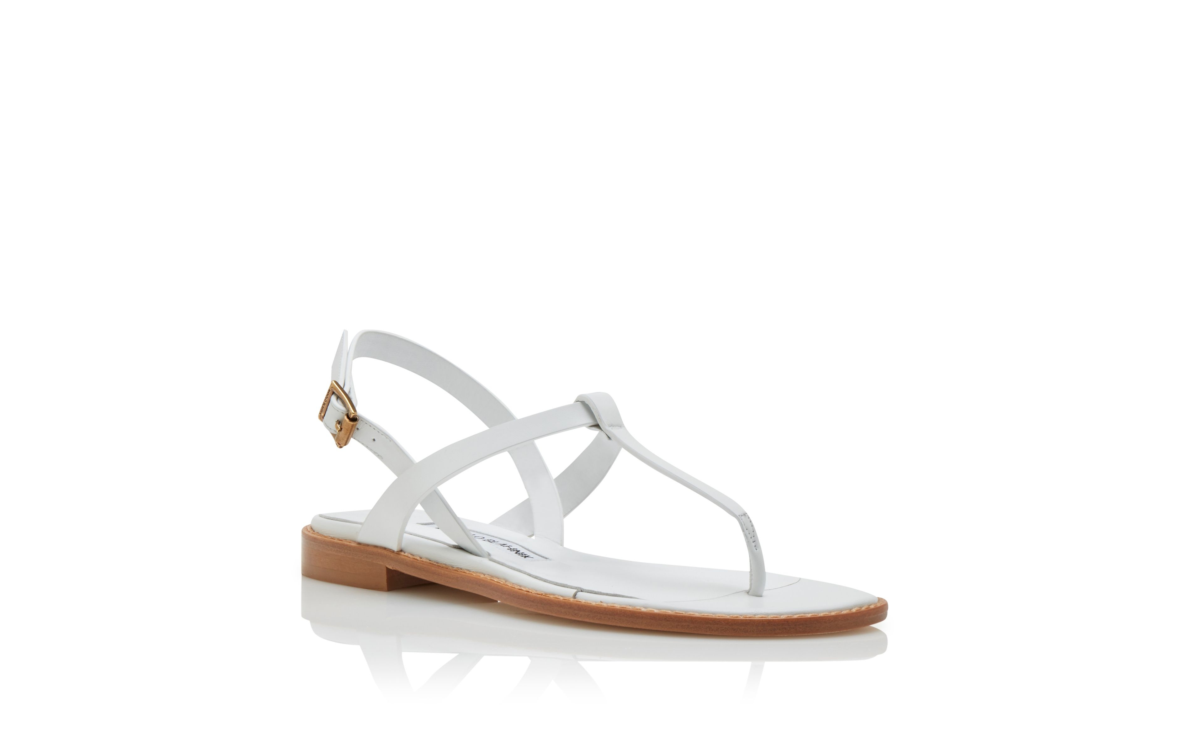 White Calf Leather Flat Sandals - 3