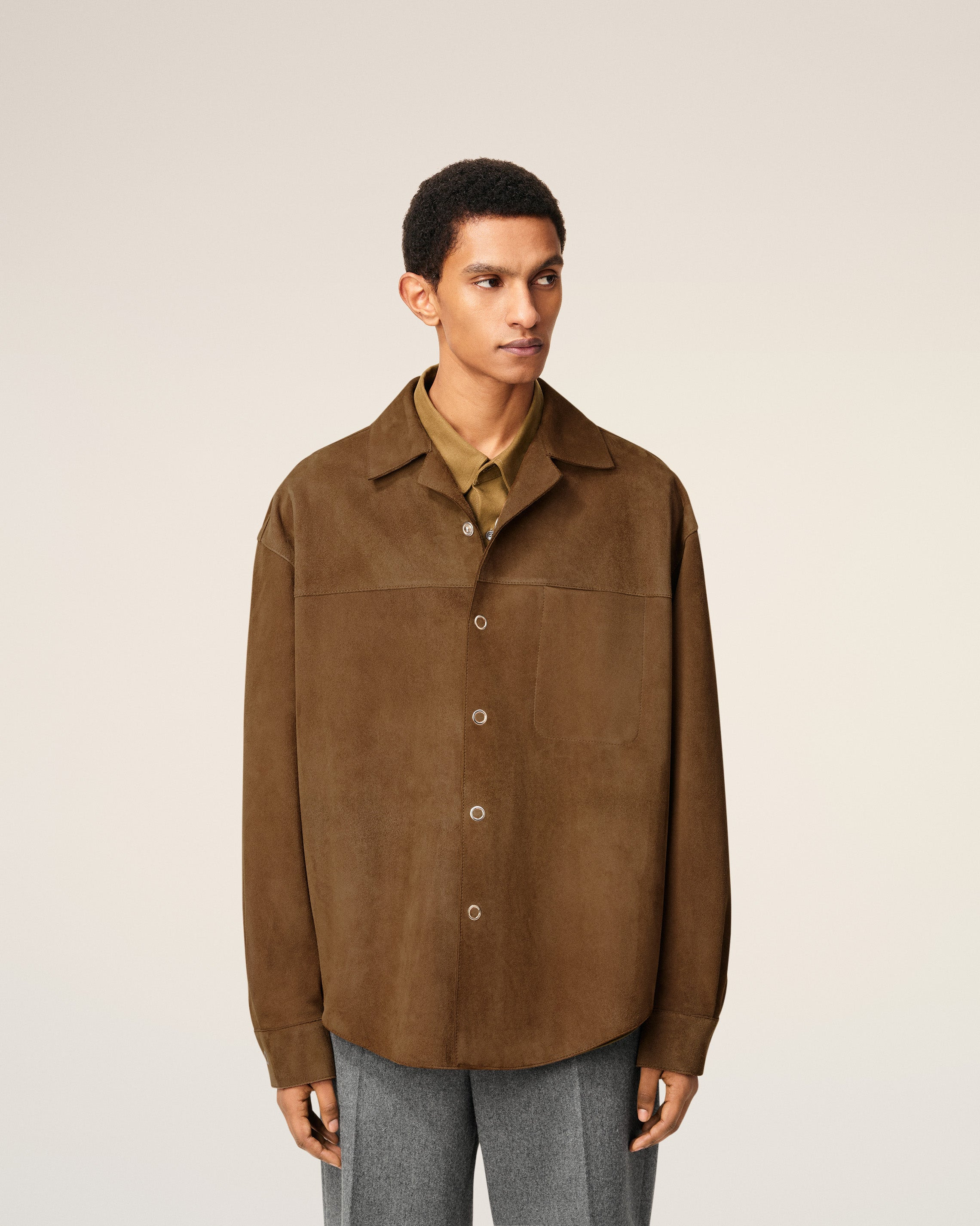 BROWN LEATHER OVERSHIRT - 3