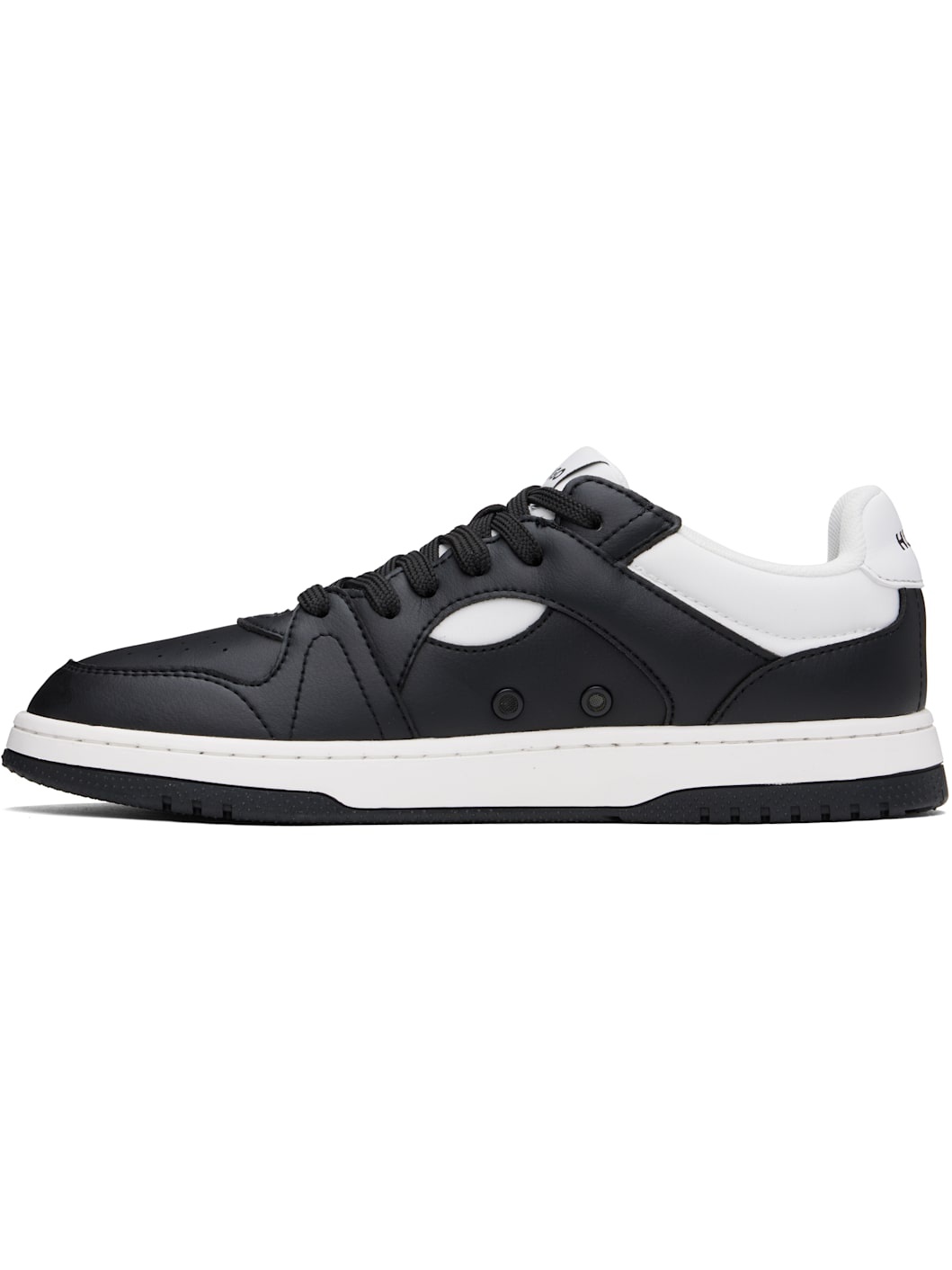 Black & White Faux-Leather Logo Sneakers - 3