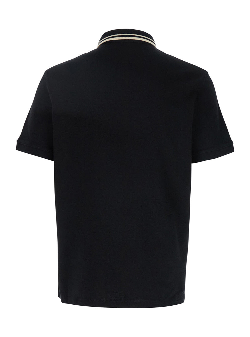 Valentino Men Black Polo Shirt With Classic Bicolor Collar And Logo Patch On The Front In Cotton Man - 2