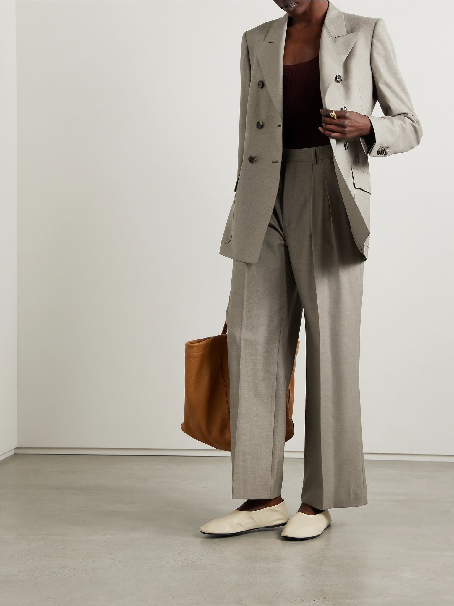 Ananda double-breasted wool-twill blazer Stone - 2