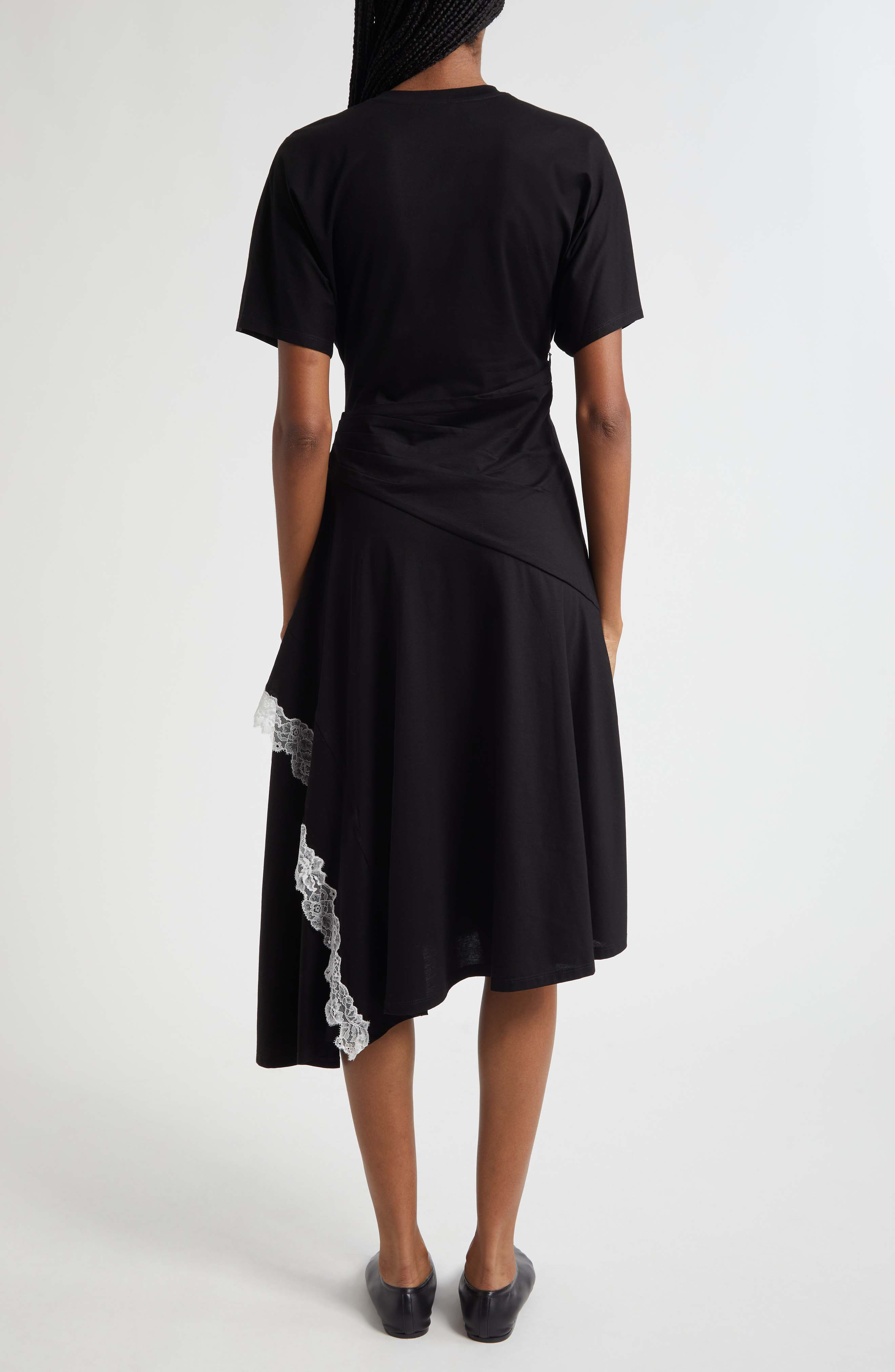 3.1 Phillip Lim Lace Detail Draped Asymmetric Hem Cotton T-Shirt Dress in Black at Nordstrom - 2