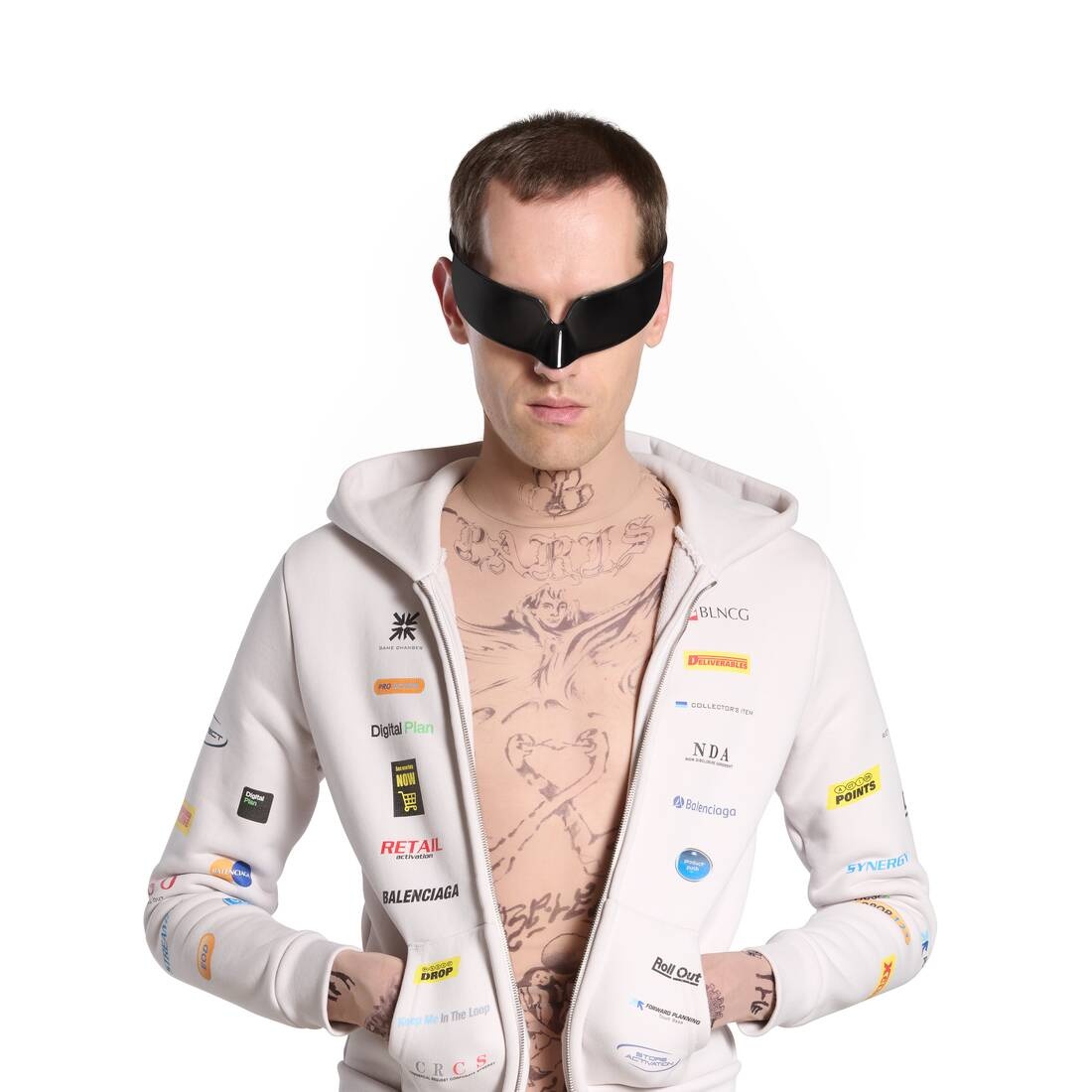 Balenciaga Business English Zip Up Hoodie フーディー BALENCIAGA Business English Zip-up Hoodie Small Fit in Off