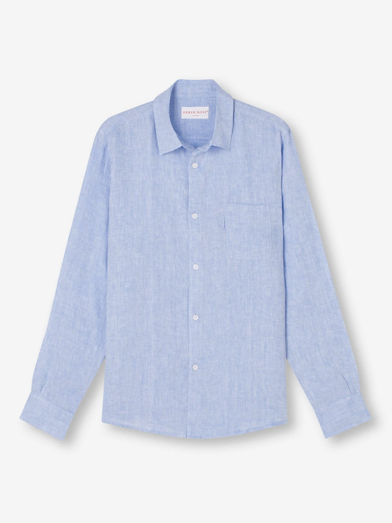 Derek Rose Men's Shirt Monaco Linen Blue outlook