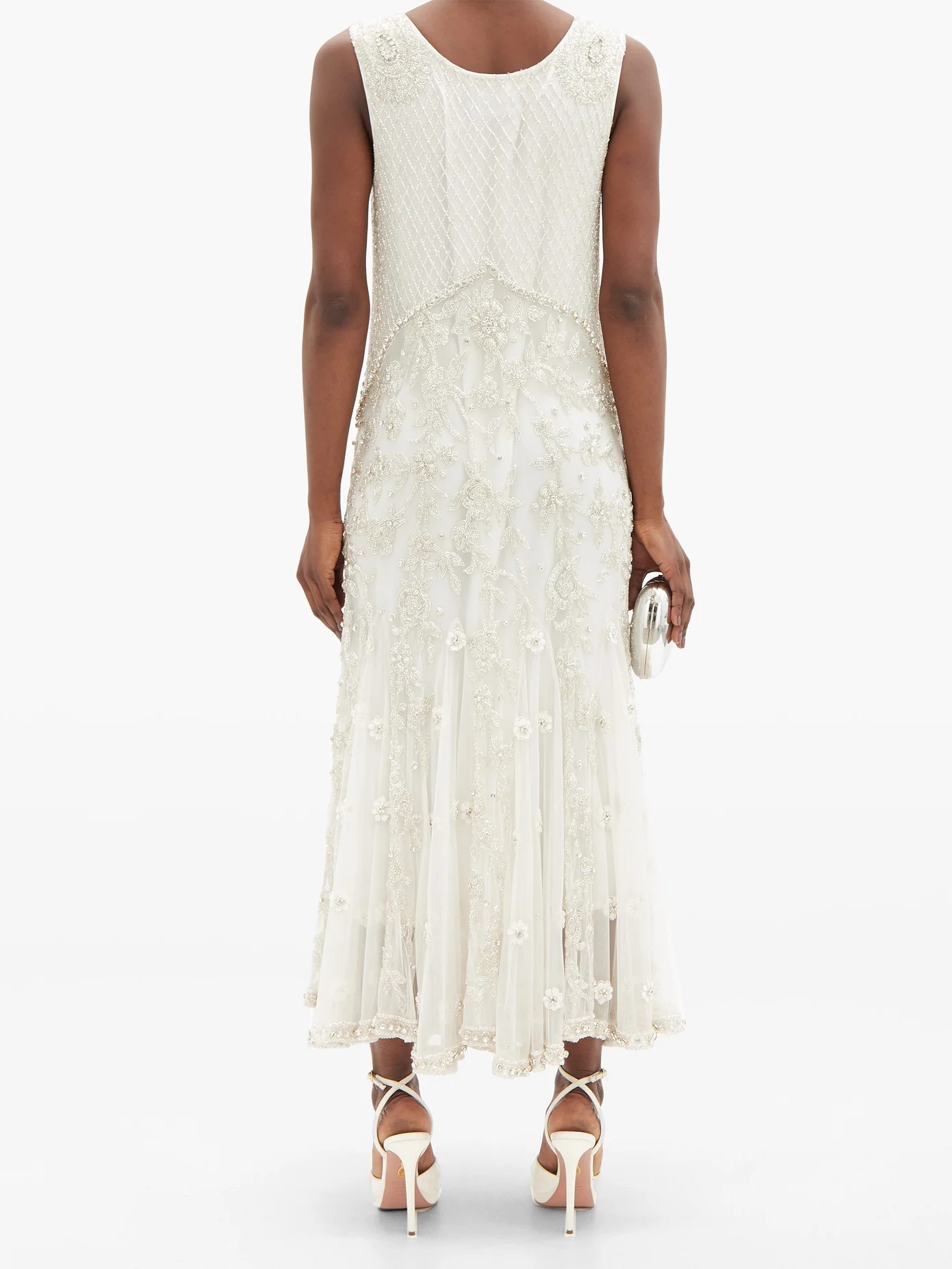 Crystal and bead-embellished silk-tulle midi dress - 6