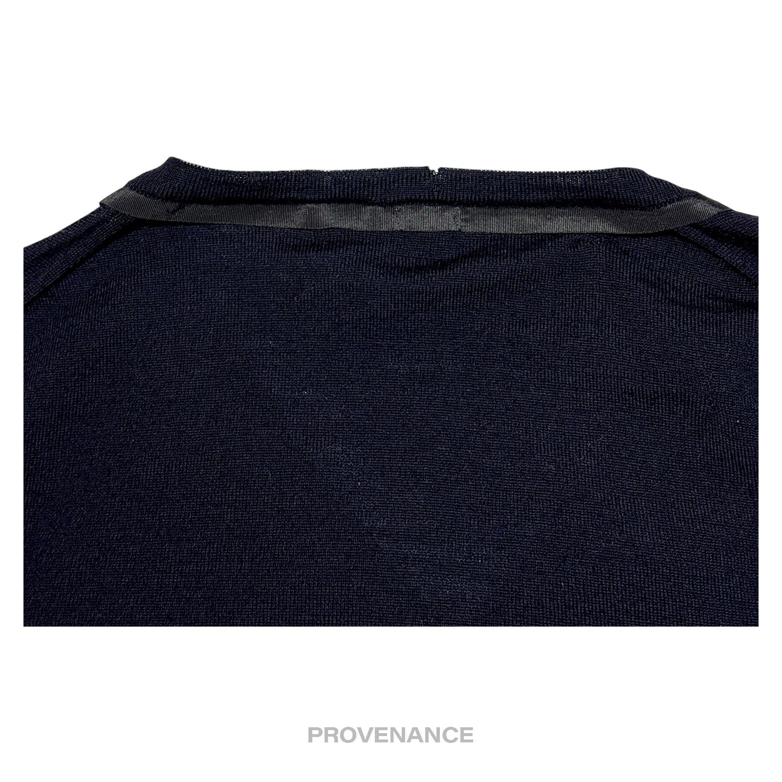 Lanvin Grosgrain Trim V-Neck Sweater - Navy Merino Wool M - 5
