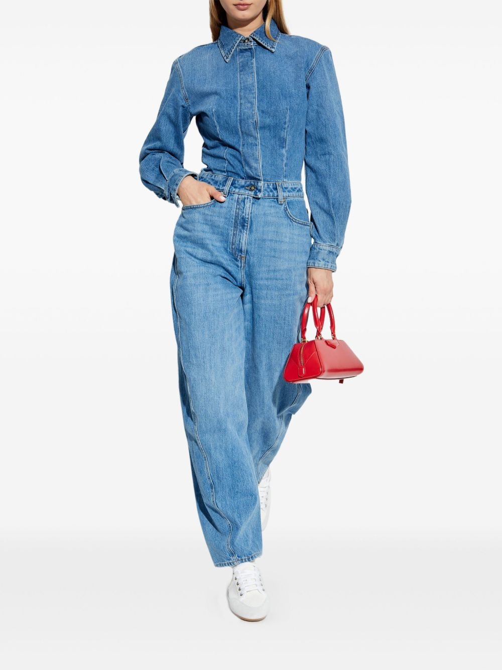 denim shirt-collar jumpsuit - 2