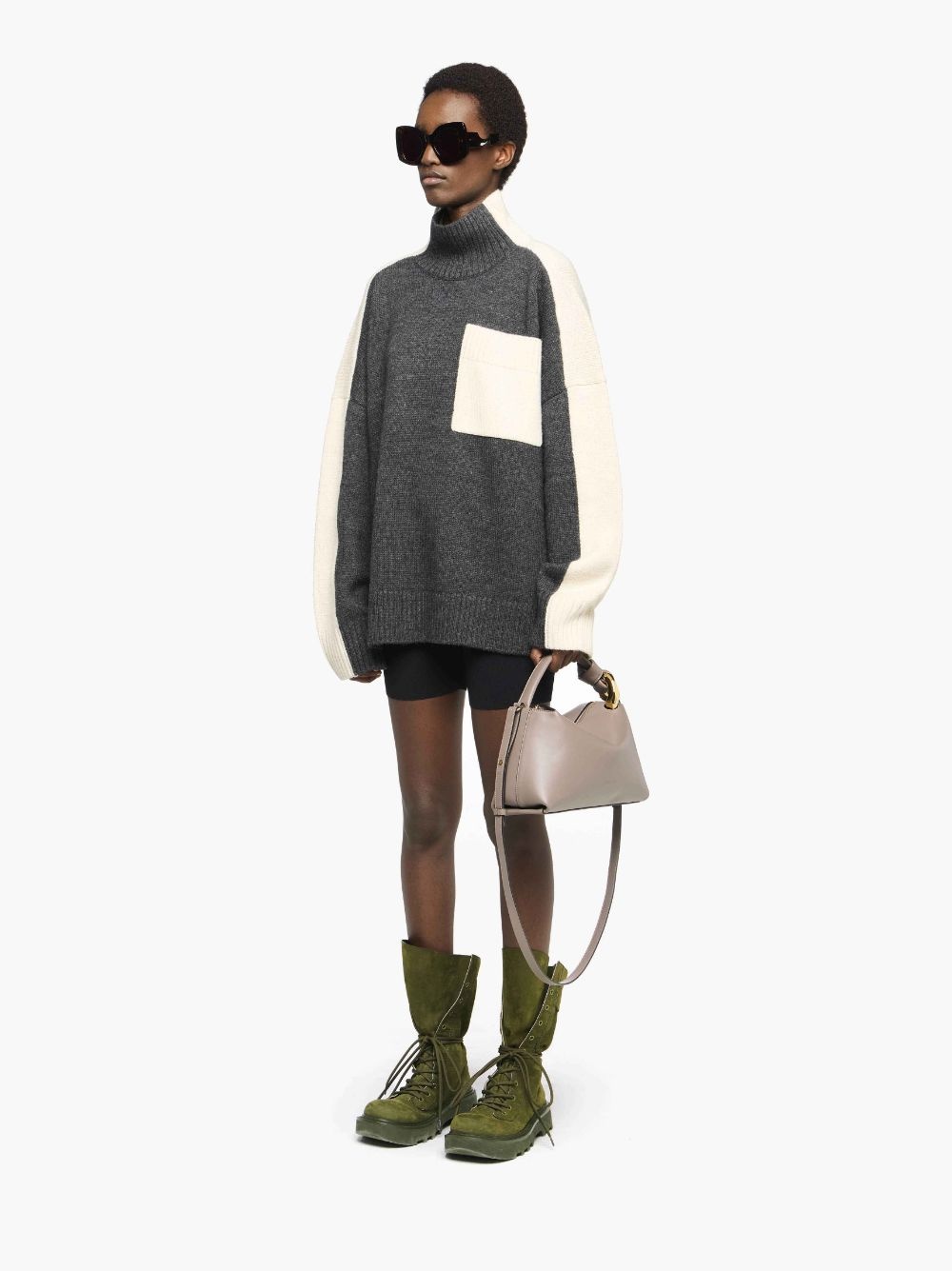 DUAL TONE - PATCH POCKET TURTLENECK SWEATER - 4