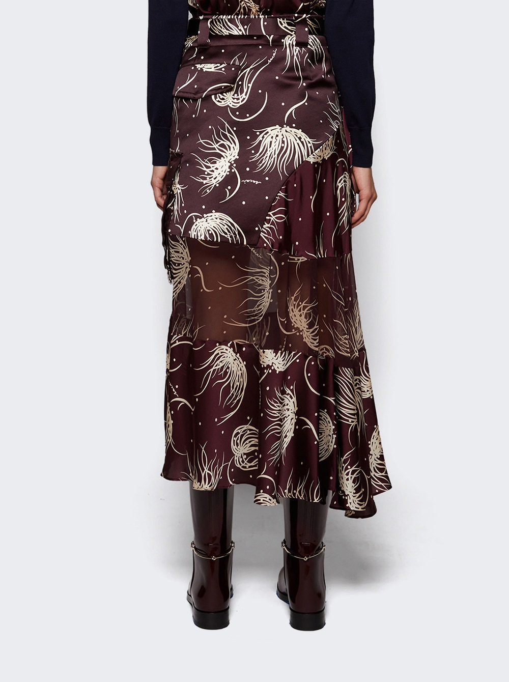 Dot Flower Print Skirt Bordeaux - 5