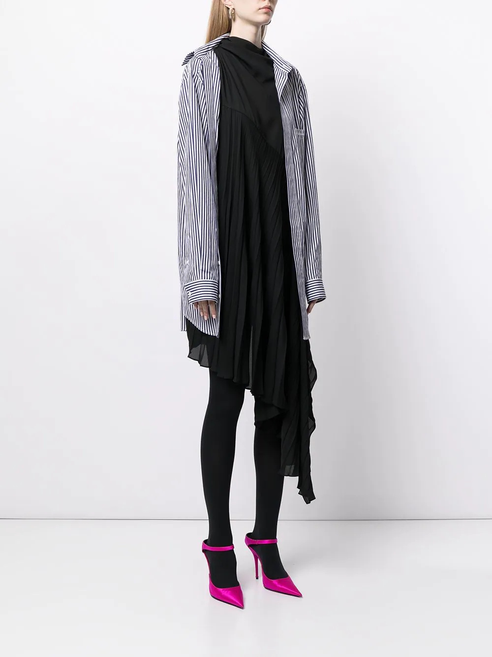 Twisted layered shirt-effect asymmetric dress - 3