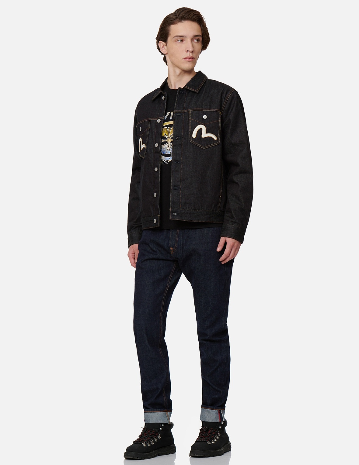 KOI-PATTERN KAMON AND LOGO EMBROIDERY DENIM JACKET - 4