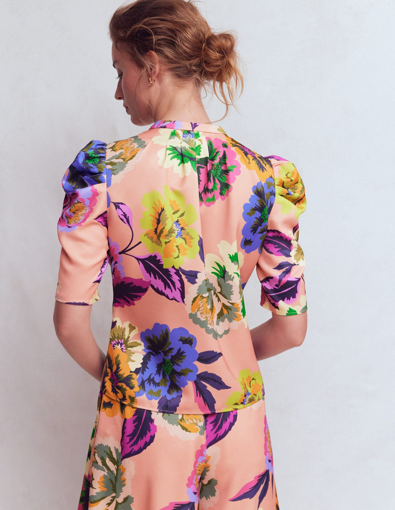 Pleated Mutton Sleeve Top-Multi, Opulent Blossom 5