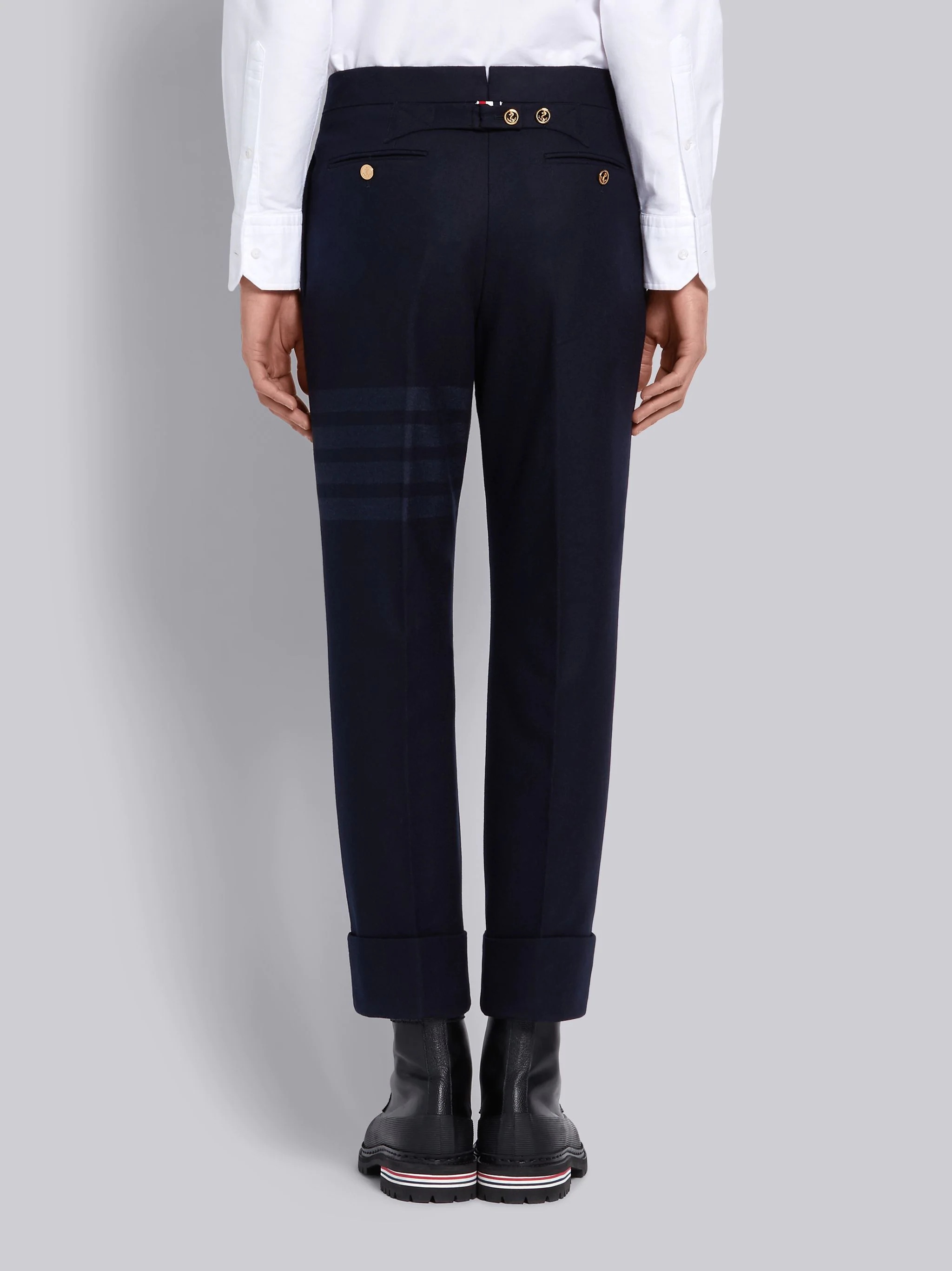 Navy Cashmere Wool Flannel Classic Tonal 4-Bar Trouser - 3