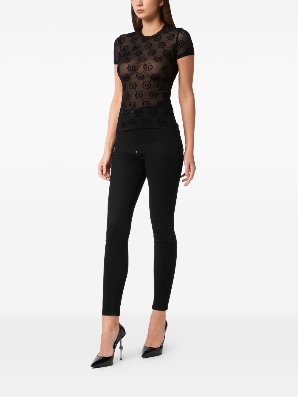 monogram-pattern tulle T-shirt - 2