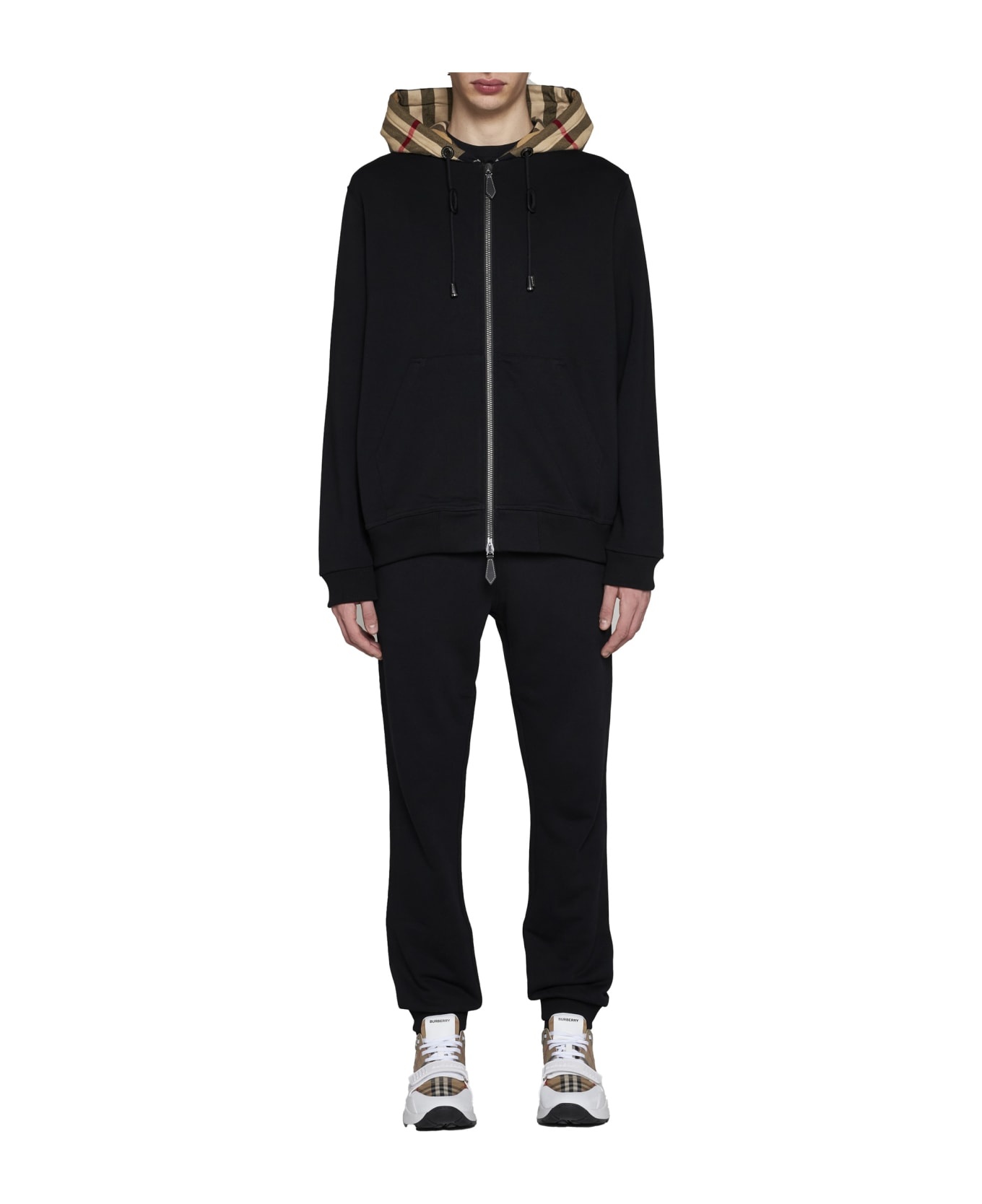 Check Detailed Zipped Drawstring Hoodie - 2