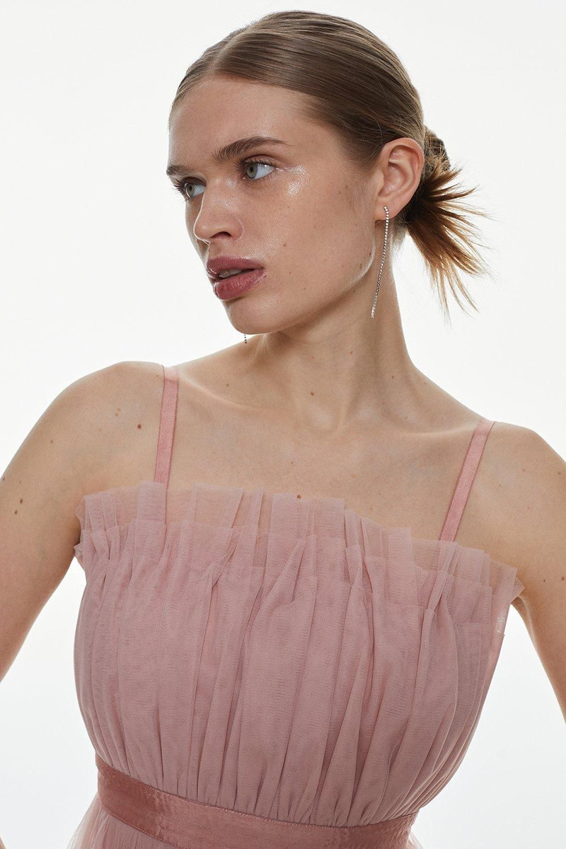 KAREN MILLEN Tulle Bandeau Tiered Midi Dress outlook