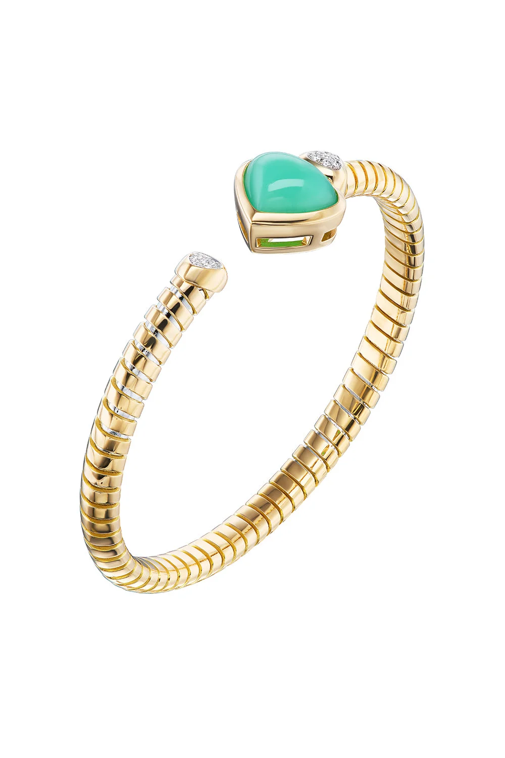 Chrysoprase Diamond Trisolina Bangle Bracelet - 1