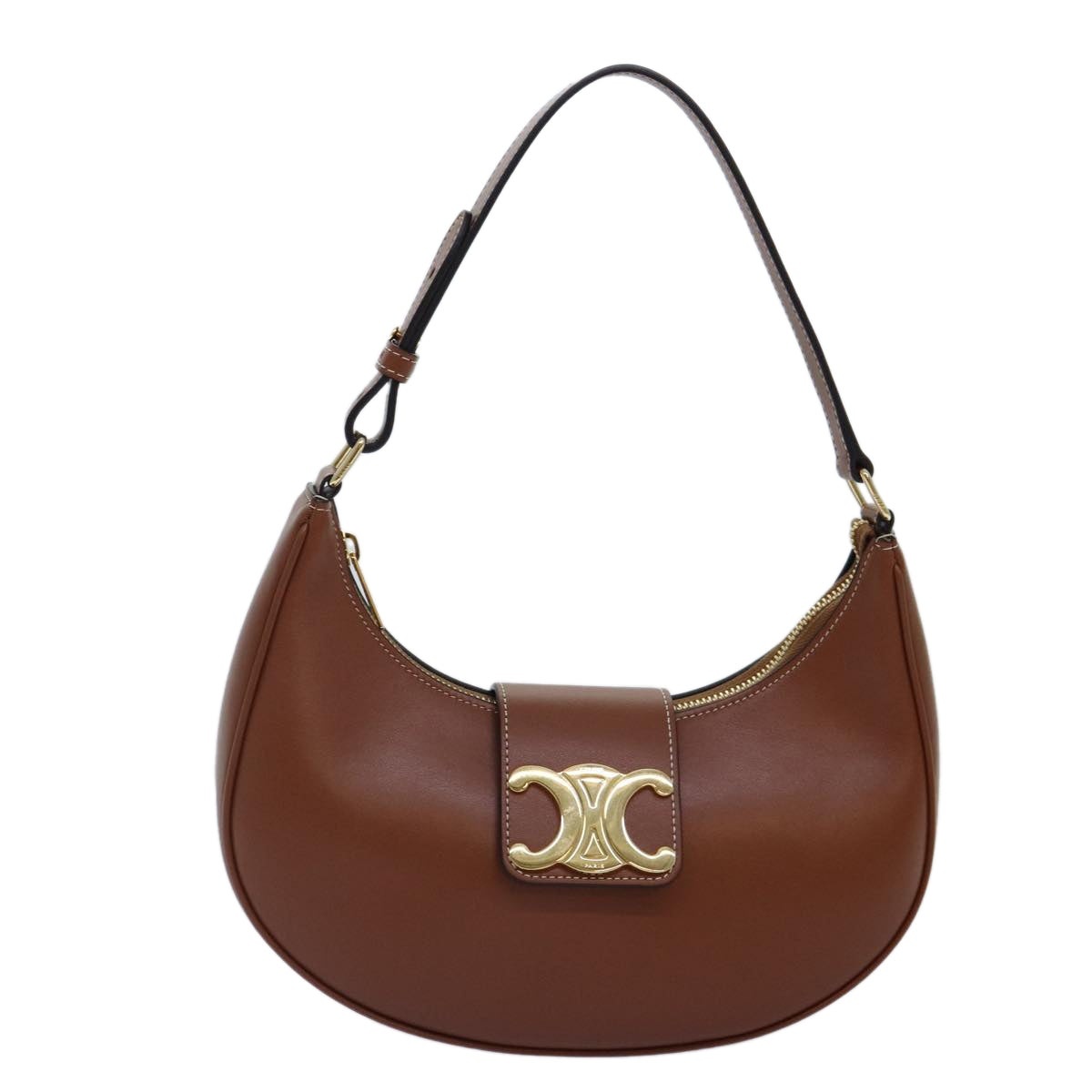 CELINE Triomphe Hand Bag Leather Brown Gold - 13