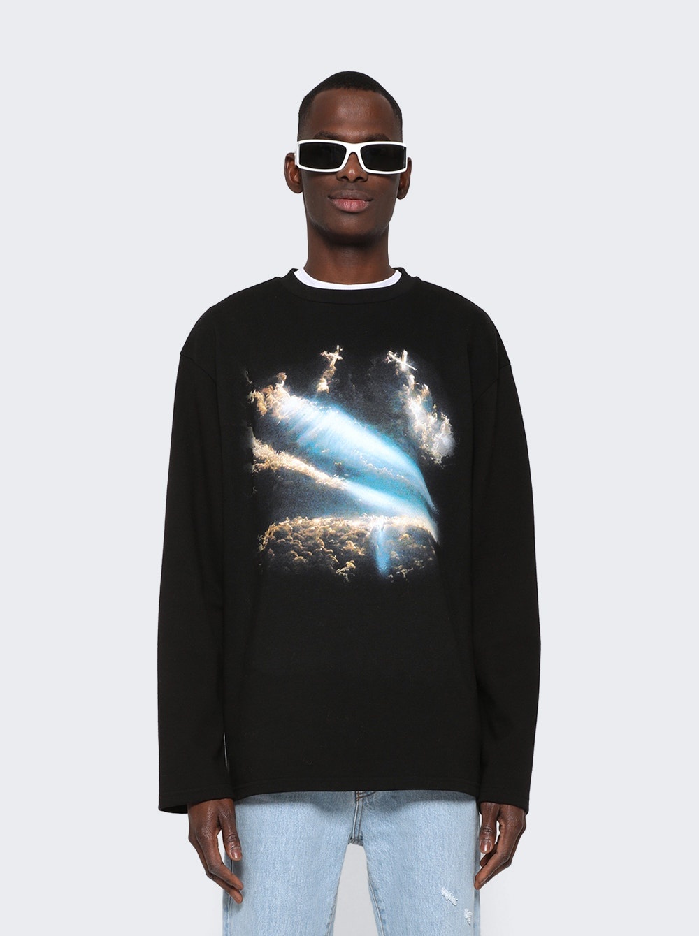 Oversized Space Graphic Long Sleeve Shirt Glassface Print - 3