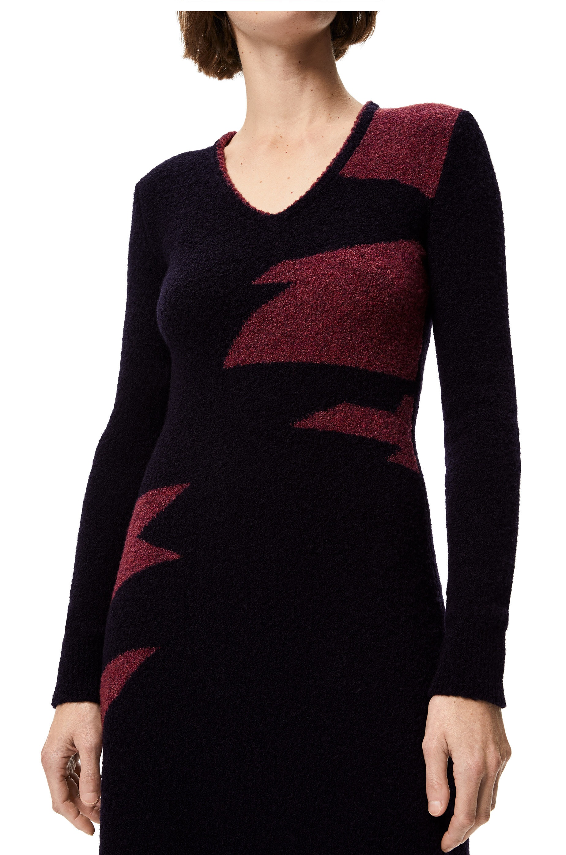 V-neck intarsia midi dress in wool and polyamide - 4