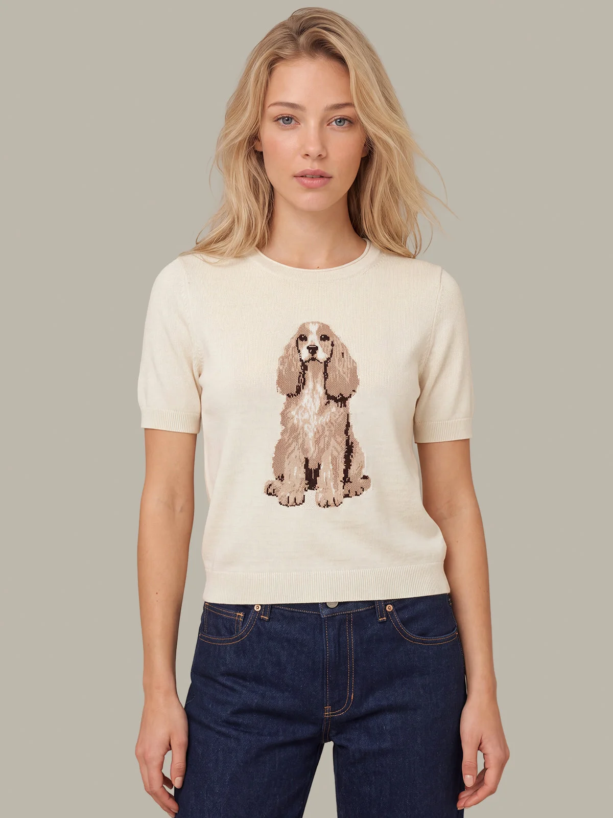 Joanie: Cotton Cocker Spaniel Short Sleeve Sweater - 1