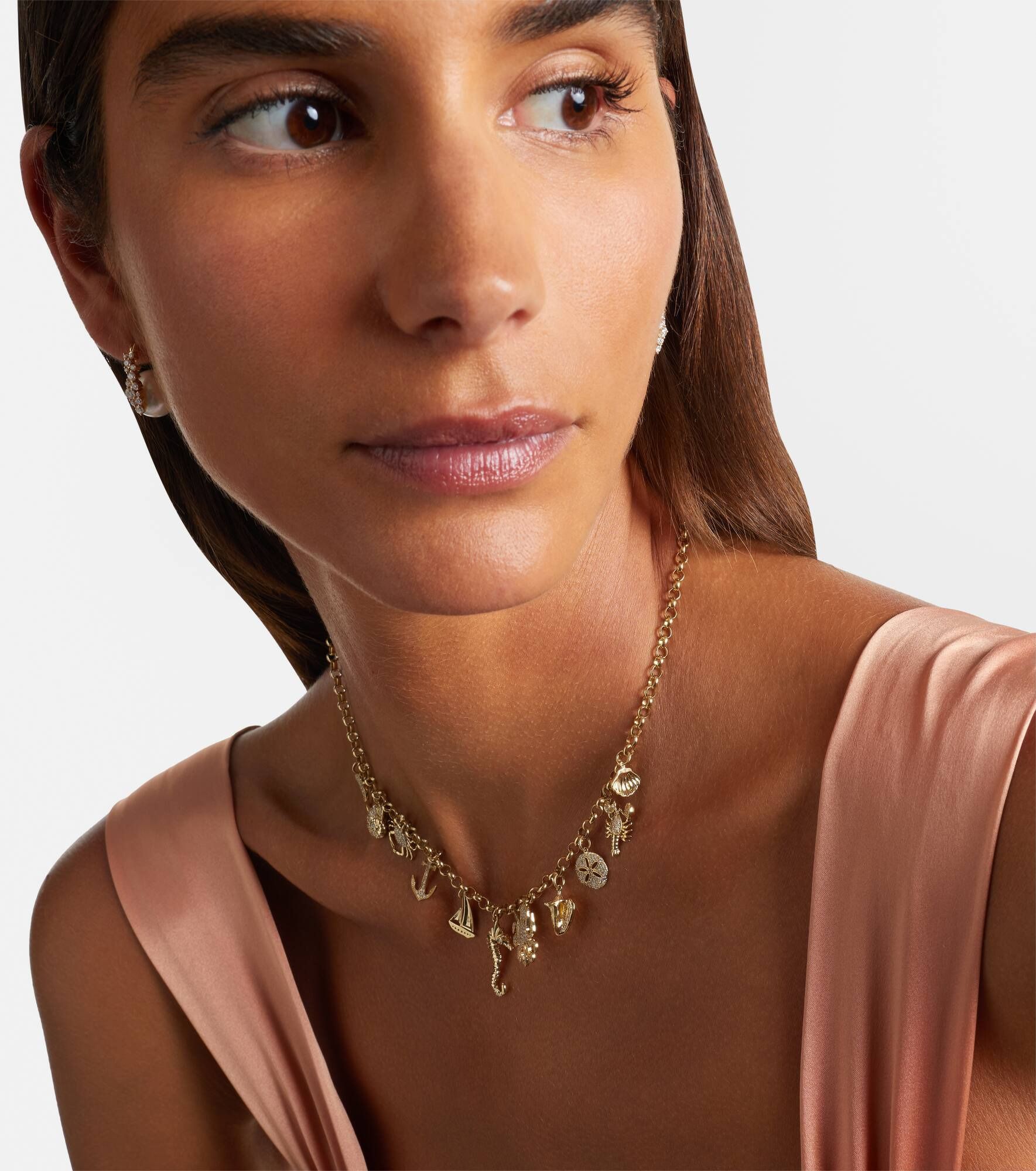 14kt gold charm necklace with diamonds - 3