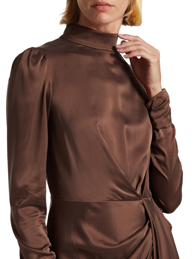 Women's Draped Silk Minidress - Chocolate 6