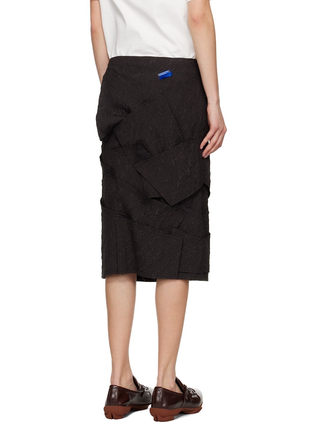 Black Raw Edge Midi Skirt - 3