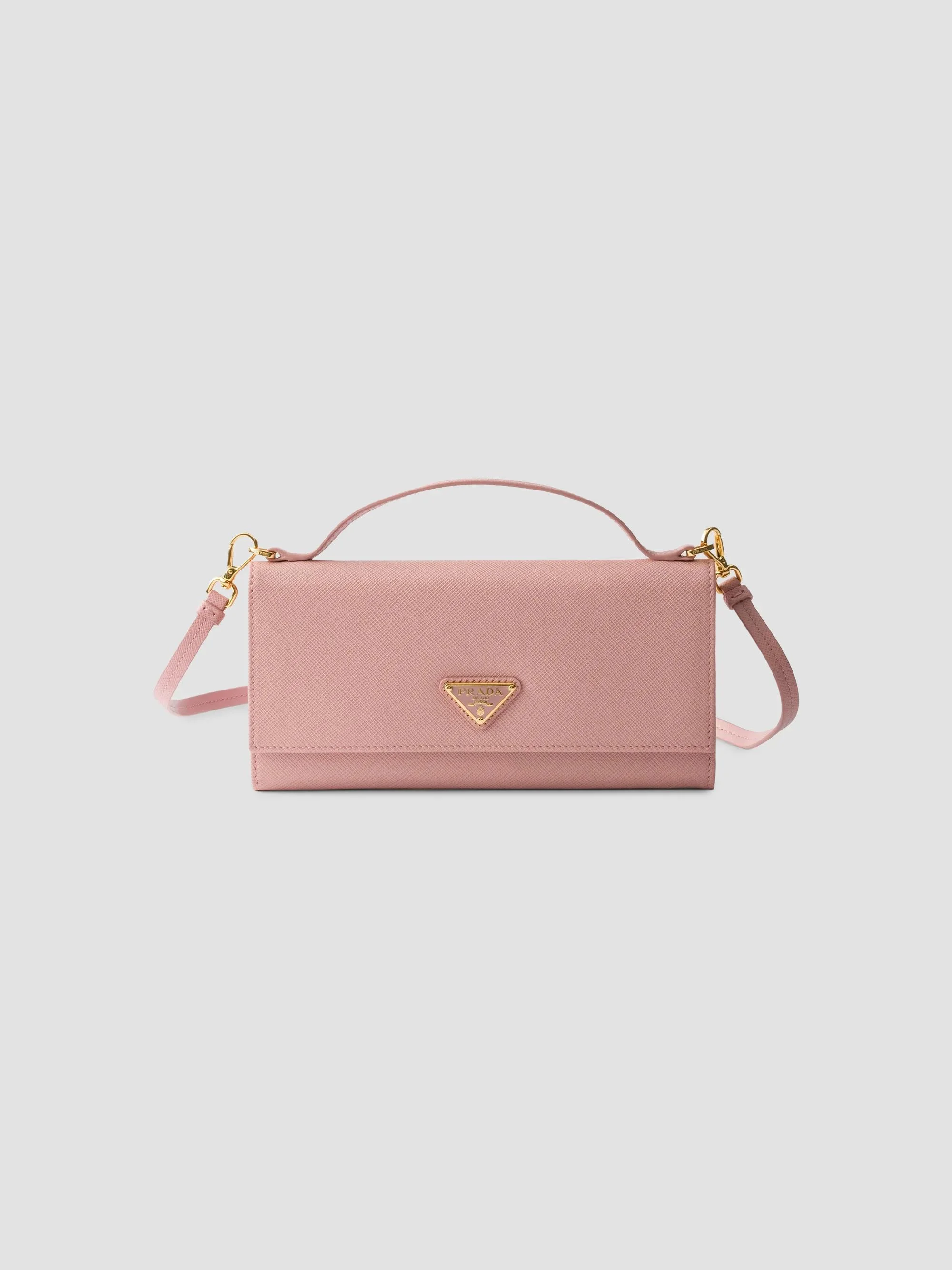 Women's Saffiano Leather Wallet with Shoulder Strap - Light Pink - 1
