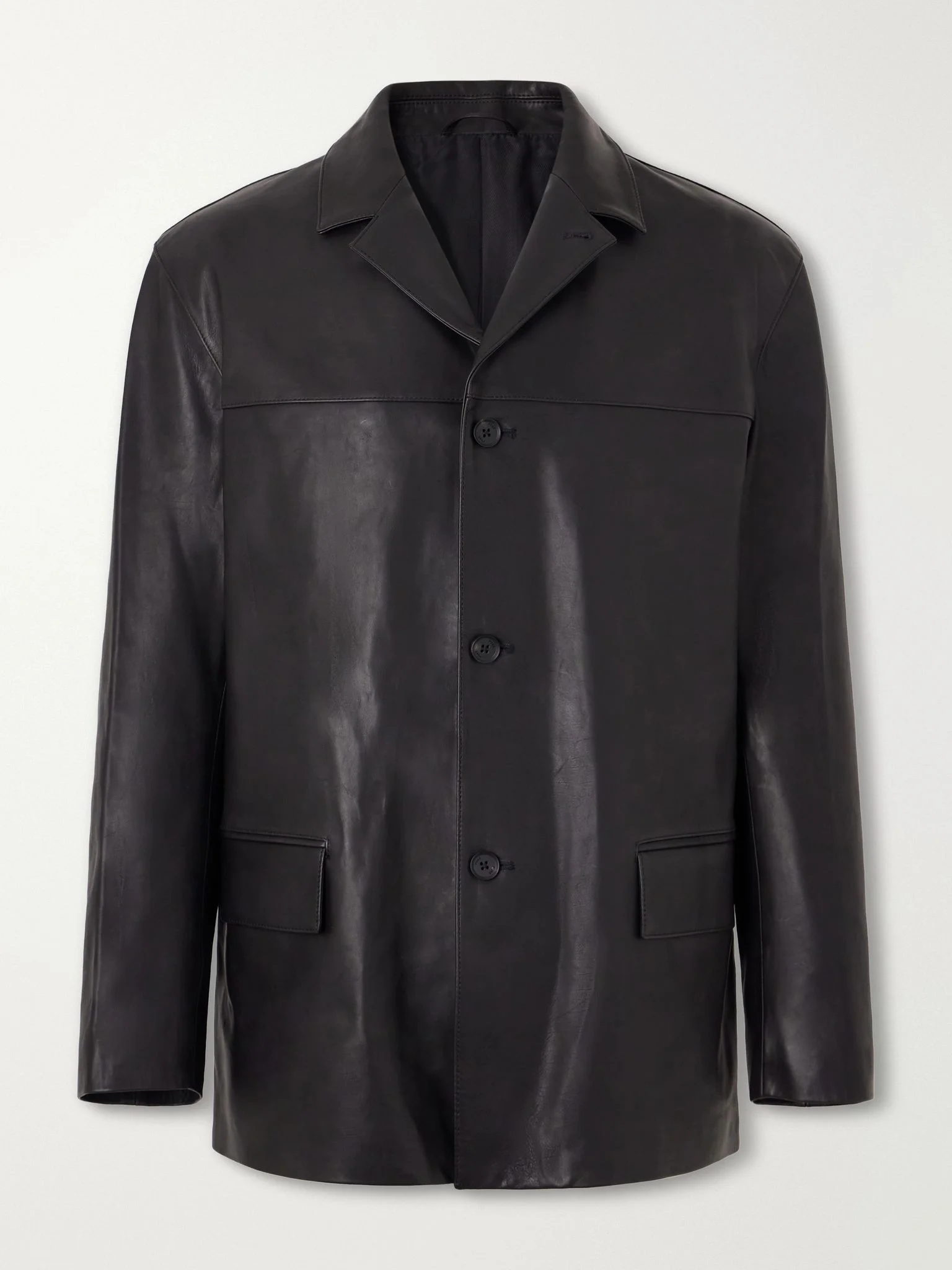 Panelled Leather Jacket Black - 1