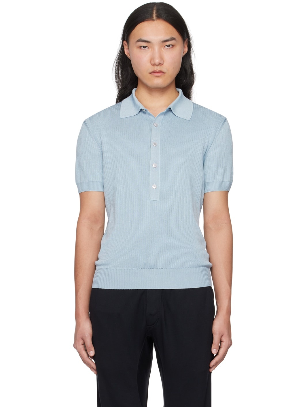 Blue Spread Collar Polo - 1