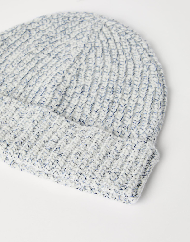 Brunello Cucinelli Virgin wool, silk and cashmere English rib knit chiné beanie outlook