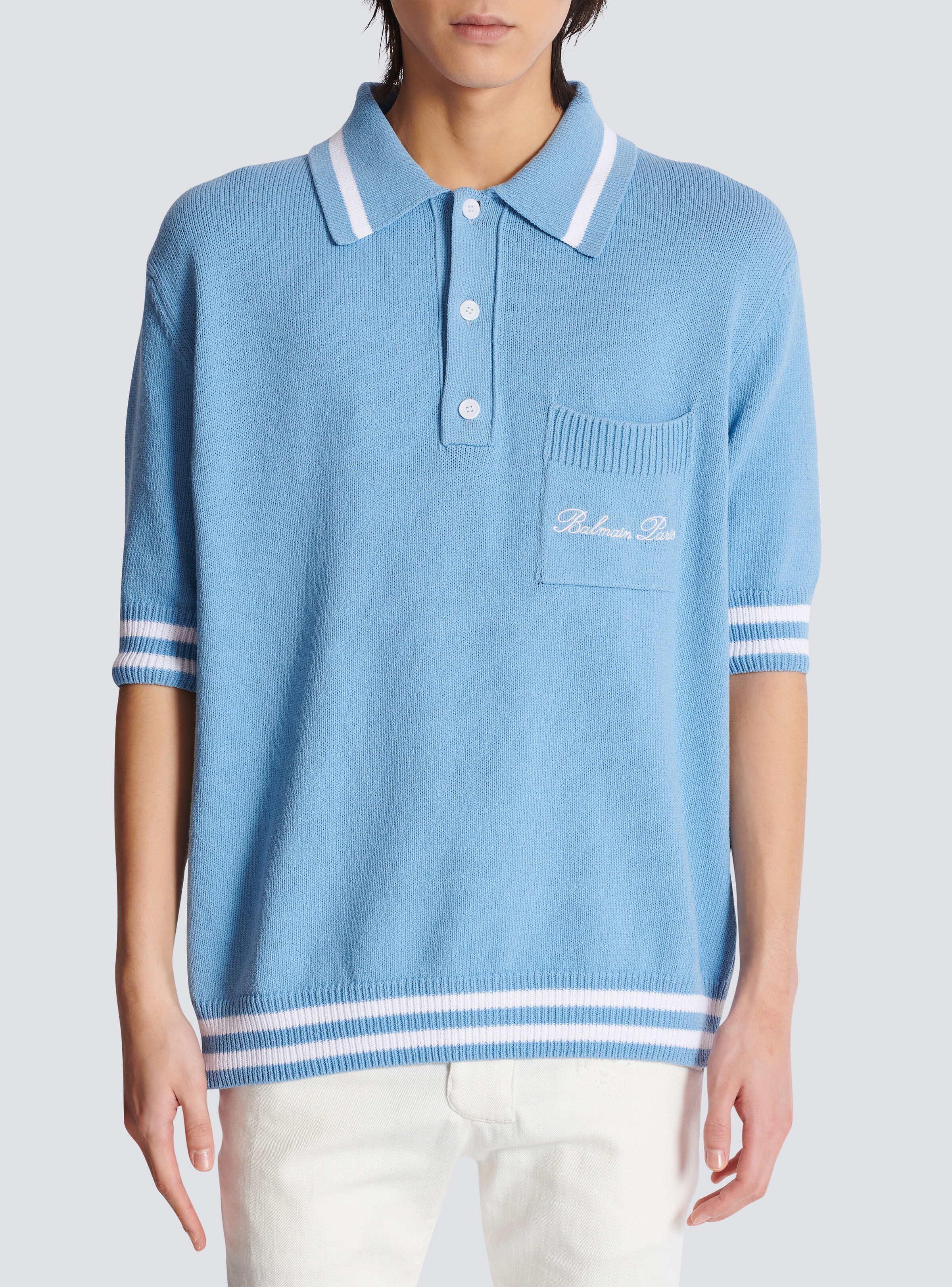 Wool polo shirt with Balmain Signature embroidery - 5