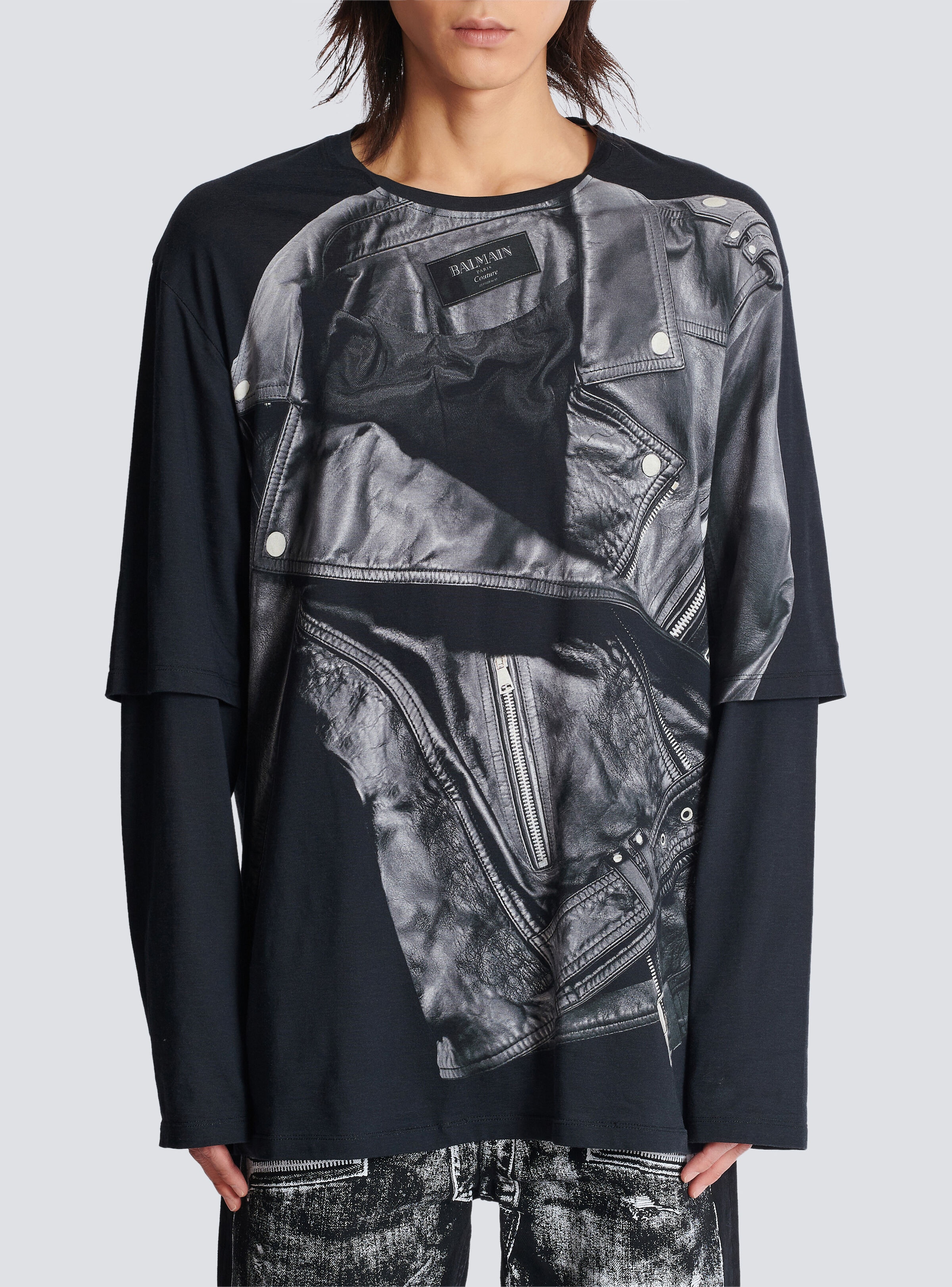 Long-sleeved T-shirt with biker jacket print - 5