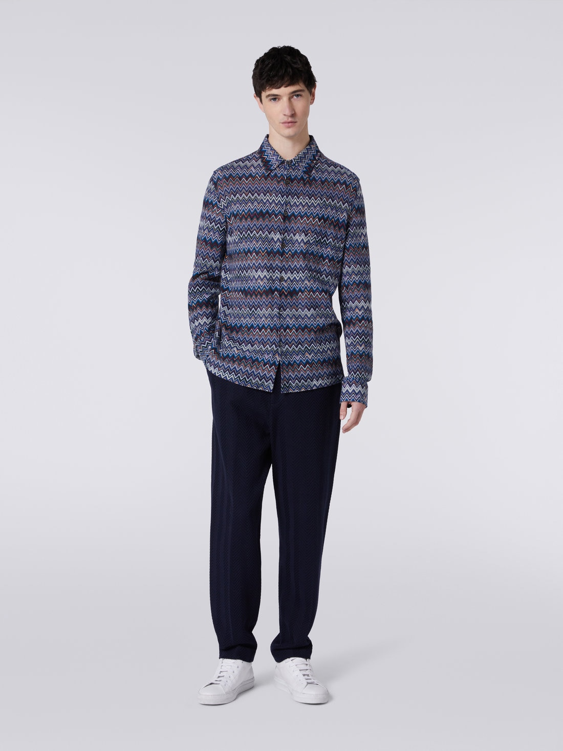 Long-sleeved shirt in cotton and viscose chevron - 2