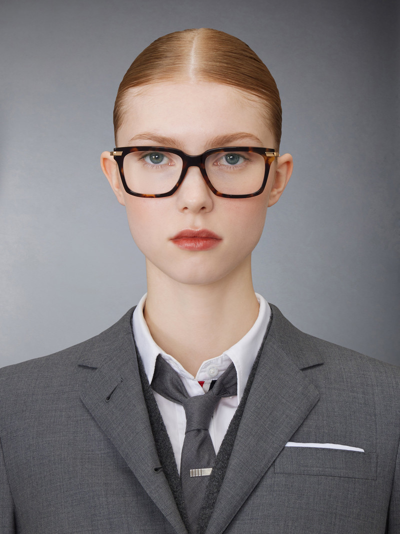 Thom Browne Tortoise Acetate And Titanium Rectangular Eyeglasses outlook