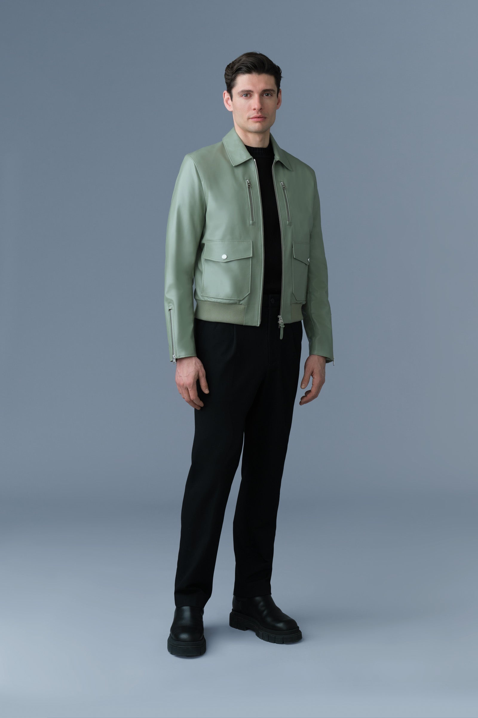 CHANCE Spread Collar Leather Jacket - 2