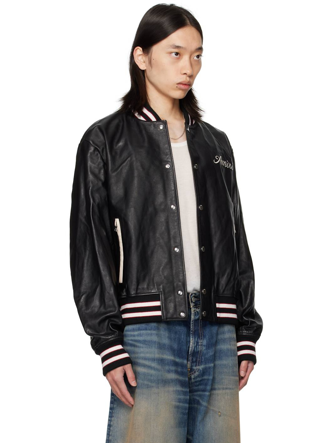 Black 'Club AMIRI' Leather Varsity Jacket - 2