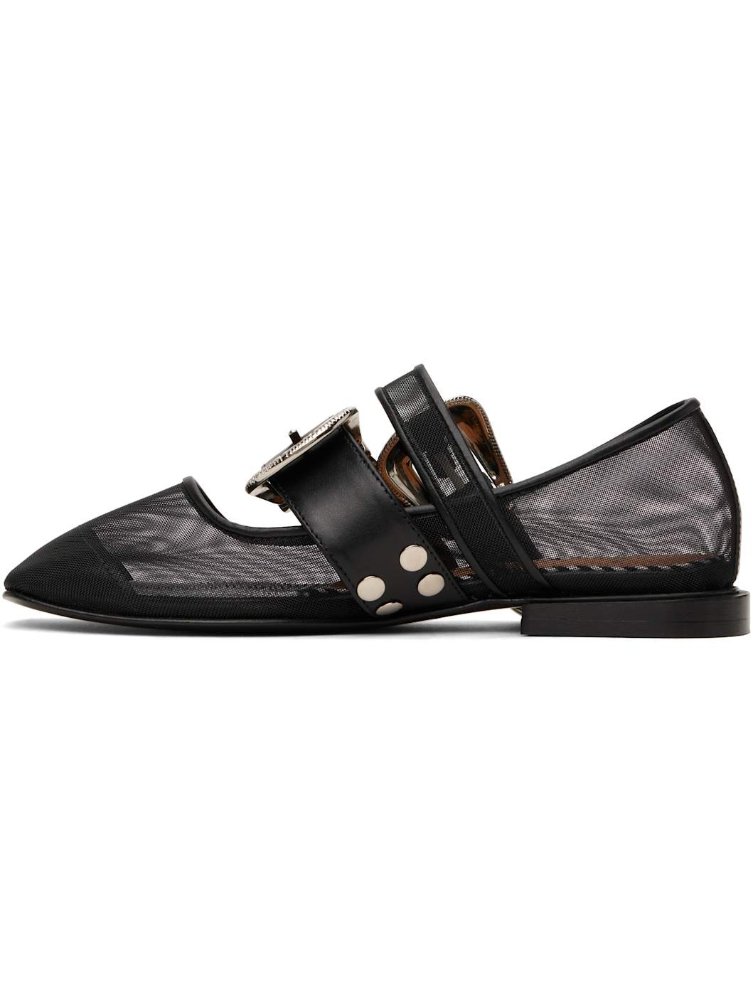 Black Metal Mesh Ballerina Flats - 3