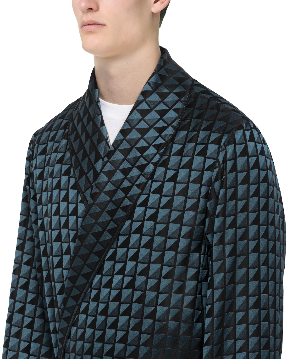 Checkerboard print silk jacquard robe - 5
