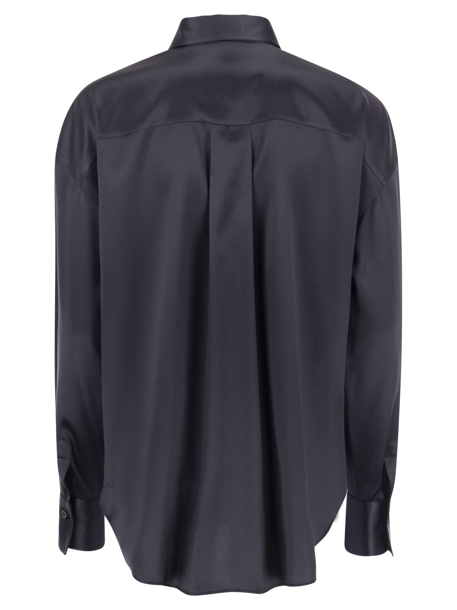 Brunello Cucinelli Women Stretch Silk Satin Shirt With Shiny Pockets - 2