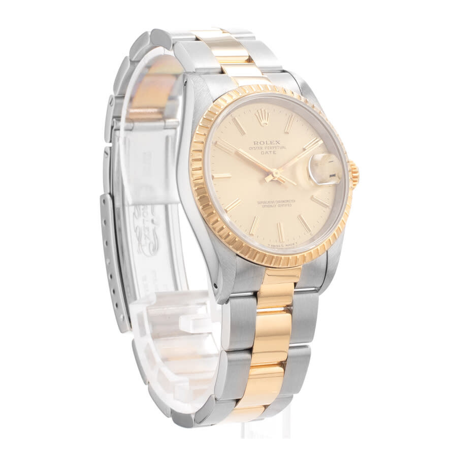 Pre-owned Rolex Oyster Perpetual Date 34 Automatic Chronometer Champagne Dial Men's Watch 15223 CSO - 7
