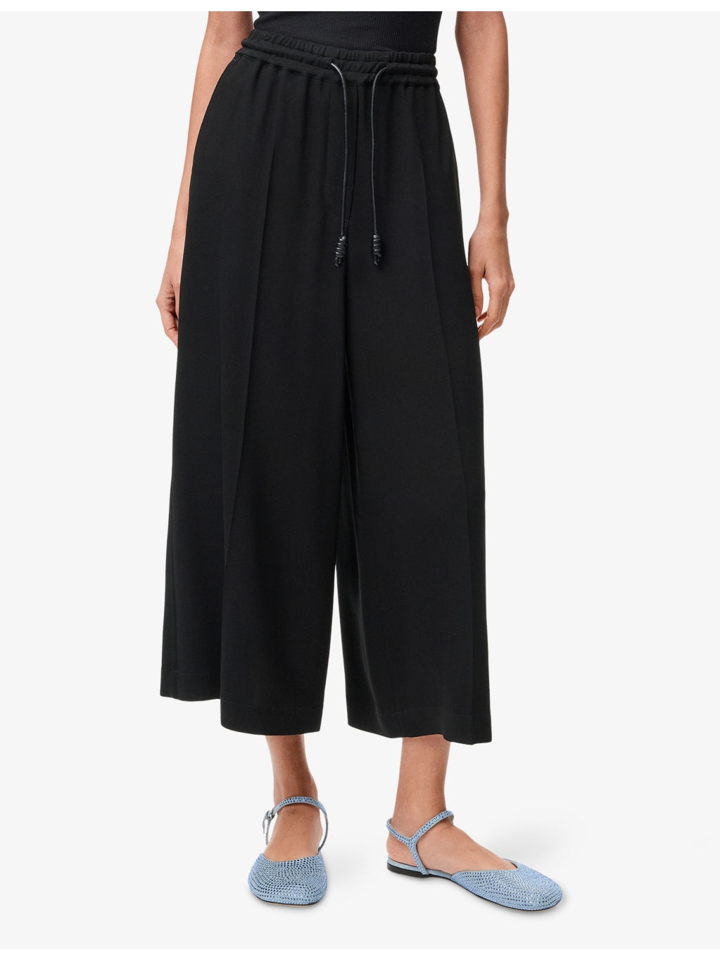 Cropped Wide-Leg Fluid Woven Trousers - 3